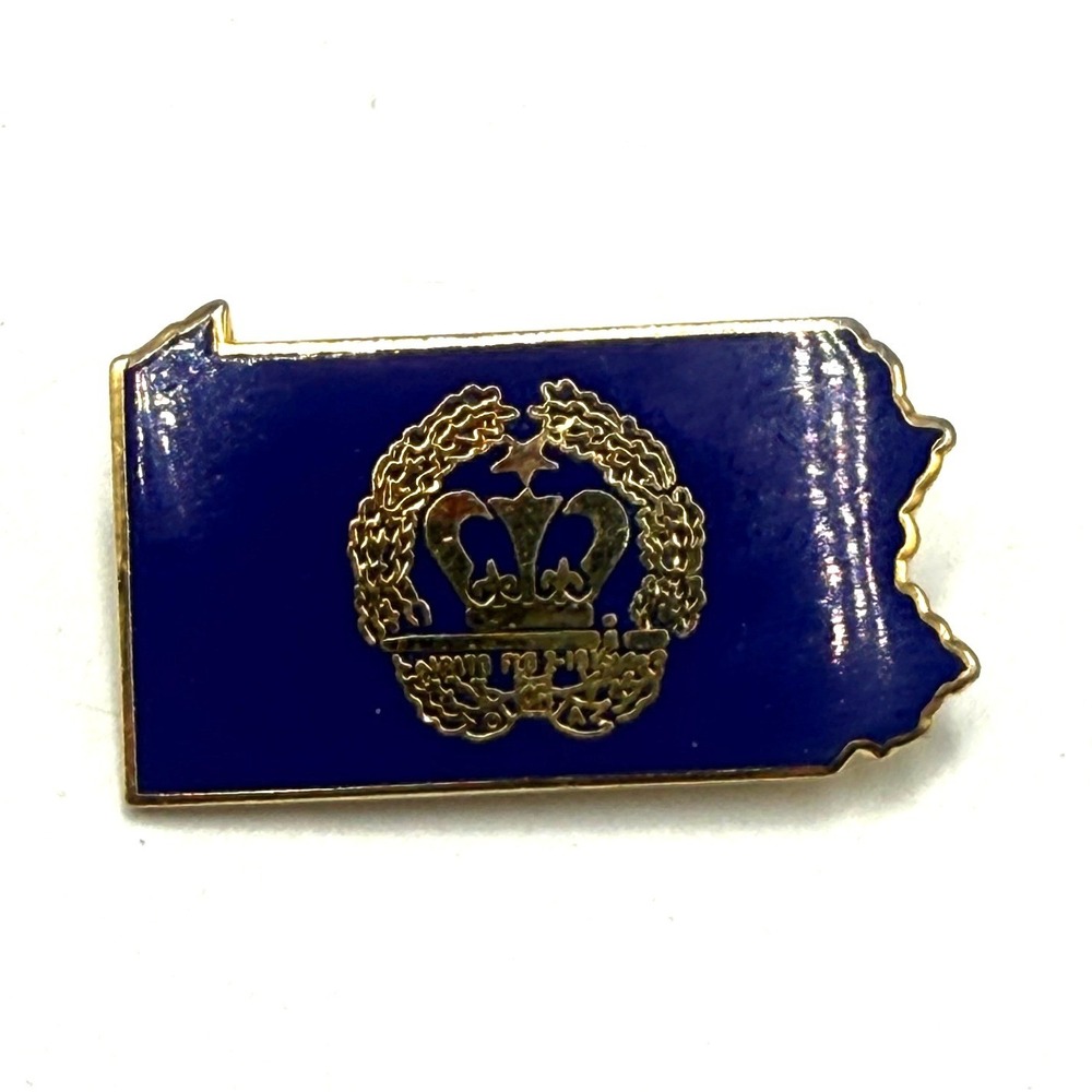 Pennsylvania State Shape Blue Enamel Crown Wreath Gold Tone Lapel Pin Souvenir
